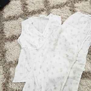 Lightweight White Floral Cotton Pajama Set with Pink Accents